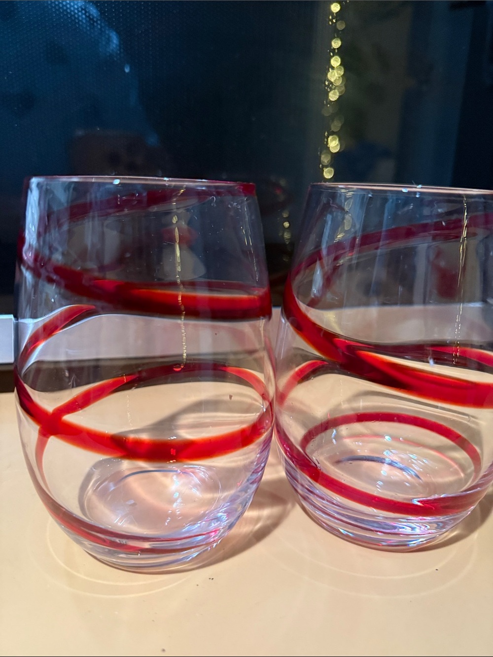 Pier 1 - Red Swirl Stemless Glasses
